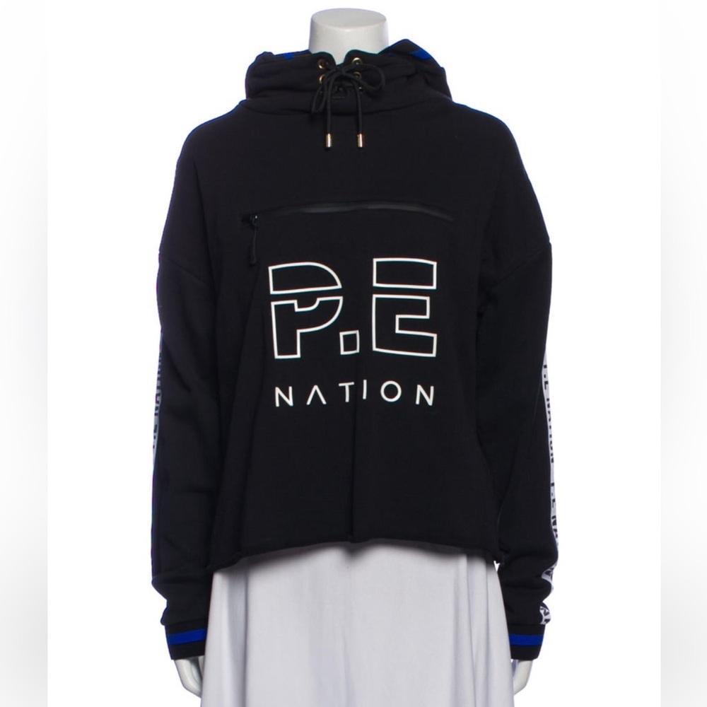 P.E Nation Black Sweatshirt with White Logo and Blue Detail